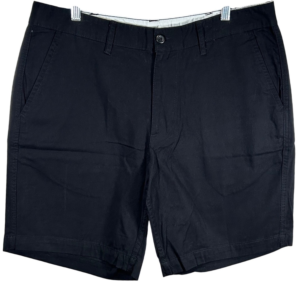 St Johns Bay Mens Black Chino Shorts Size 38 Cotton Flat Front Classic Fit